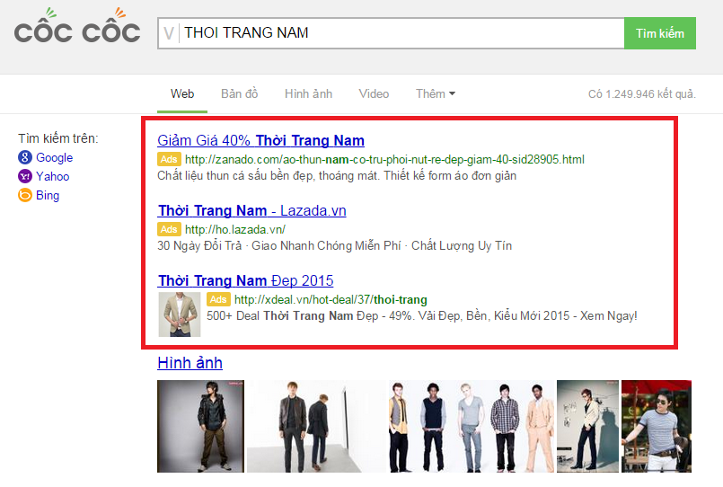 quảng cáo cốc cốc tìm kiếm